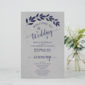 ネイビーブルー葉結婚式 プログラムオングレイ (スタンド正面)