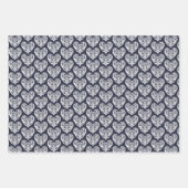 ネイビーブルー装飾ハート ラッピングペーパーシート (正面)