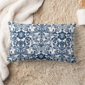 ネイビーブルー装飾フローラダマスクパターン ランバークッション (ブランケット)