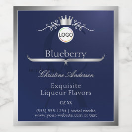 ネイビーブルー製品ラベル シルバーフレーム ロゴ モノグラム ワインラベル