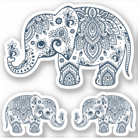 ネイビーブルー象ヴィンテージフローラペイズリー シール (正面)