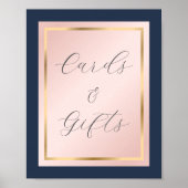 ネイビーブルー赤面と金ゴールドカードとギフトサイン ポスター (正面)
