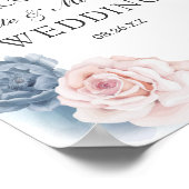 ネイビーブルー赤面ほこりっぽいフローラ金ゴールド結婚フレーム ポスター (角)