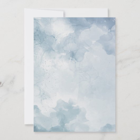 ネイビーブルー赤面ほこりっぽいフローラ金ゴールド結婚フレーム 招待状 (裏面)