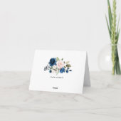 ネイビーブルー赤面ウォーターカラーフローラブライダルシャワー サンキューカード (裏面)