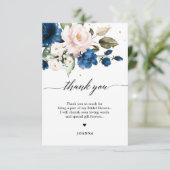 ネイビーブルー赤面ウォーターカラーフローラブライダルシャワー サンキューカード (スタンド正面)