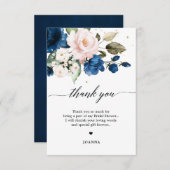 ネイビーブルー赤面ウォーターカラーフローラブライダルシャワー サンキューカード (正面/裏面)