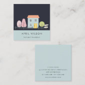 ネイビーブルー赤面ガーデンホームステイベッド&ブレックファースト スクエア名刺 (正面/裏面)