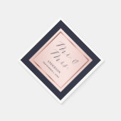 ネイビーブルー赤面バラエレガント金ゴールドスクリプ結婚ト スタンダードカクテルナプキン (角)