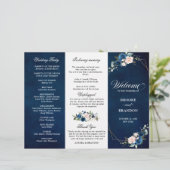 ネイビーブルー赤面バラトリフォールド結婚式 プログラム (スタンド正面)