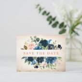 ネイビーブルー赤面バラ素朴ボホザデイト 案内ポストカード (スタンド正面)