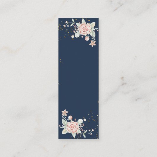 ネイビーブルー赤面ピンクウェディングRSVP スキニー名刺 (裏面)