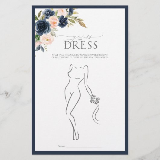 ネイビーブルー赤面ピンクウォーターカラーブライダルシャワーゲーム (正面)