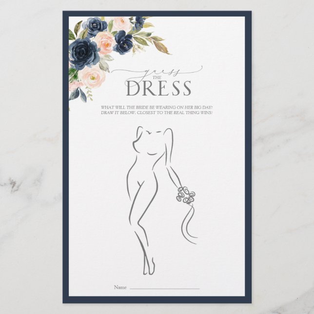 ネイビーブルー赤面ピンクウォーターカラーブライダルシャワーゲーム (正面)