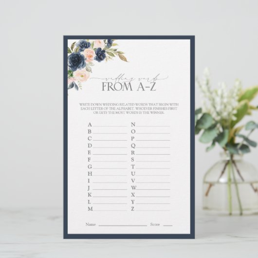 ネイビーブルー赤面ピンクウォーターカラーブライダルシャワーゲーム (スタンド正面)