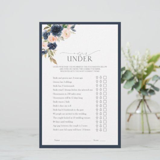 ネイビーブルー赤面ピンクウォーターカラーブライダルシャワーゲーム (スタンド正面)