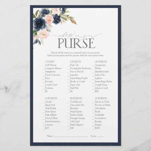 ネイビーブルー赤面ピンクウォーターカラーブライダルシャワーゲーム (正面)