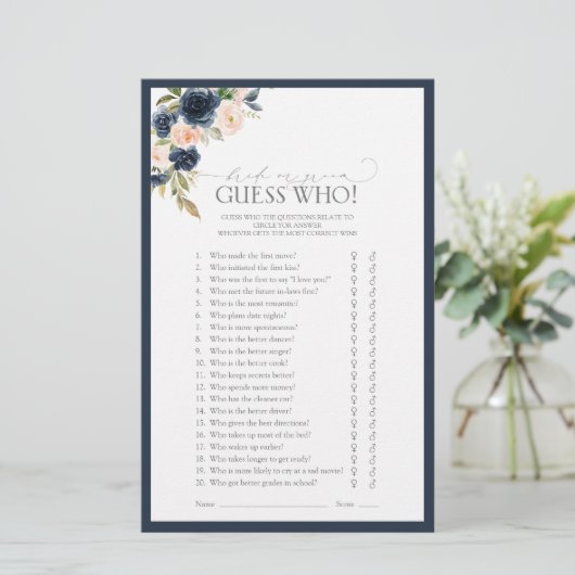 ネイビーブルー赤面ピンクウォーターカラーブライダルシャワーゲーム (スタンド正面)