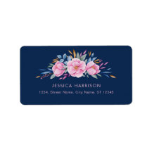 ネイビーブルー赤面ピンクカラフルフローラ水色