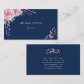 ネイビーブルー赤面ピンクカラフルフローラ水色 名刺 (正面/裏面)