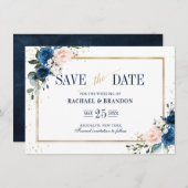 ネイビーブルー赤面ピンクジオメトリック日付を保存 (正面/裏面)