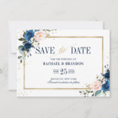 ネイビーブルー赤面ピンクジオメトリック日付を保存 (正面)