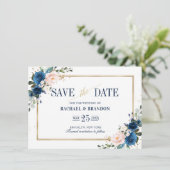 ネイビーブルー赤面ピンクジオメトリック日付カードを保存 (スタンド正面)