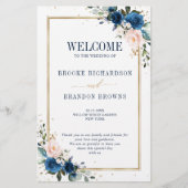 ネイビーブルー赤面ピンクジオメトリック結婚式 プログラム (正面)