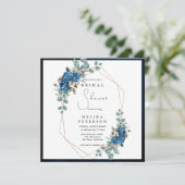 ネイビーブルー赤面ピンクダスティーフローラブライダルシャワー 招待状 (スタンド正面)