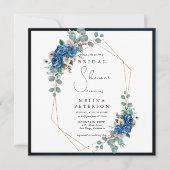 ネイビーブルー赤面ピンクダスティーフローラブライダルシャワー 招待状 (正面)