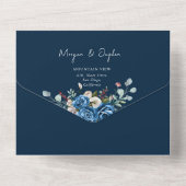 ネイビーブルー赤面ピンクダスティー結婚フローラ オールインワン招待状 (裏面)