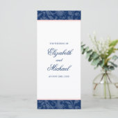 ネイビーブルー赤面ピンクダマススワール結婚式 プログラム (スタンド正面)