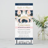 ネイビーブルー赤面ピンクフローラキンセアニラVIPチケット 招待状 (スタンド正面)