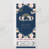 ネイビーブルー赤面ピンクフローラキンセアニラVIPチケット 招待状 (裏面)