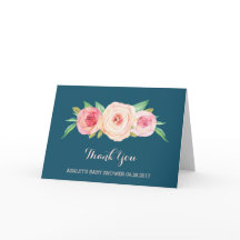 ネイビーブルー赤面ピンクフローラベビーシャワーありがとう