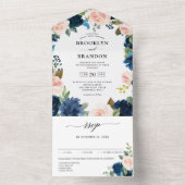 ネイビーブルー赤面ピンクフローラボタニッ結婚クス オールインワン招待状 (内側)