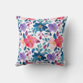 ネイビーブルー赤面ピンクフローラ水彩パターン クッション (裏面)