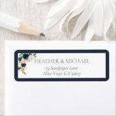 ネイビーブルー赤面ピンクブライダルシャワー差出人住所 ラベル (インサイチュ)