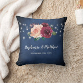 ネイビーブルー赤面ピンクブルゴーニュバラライツ結婚ズ クッション (ブランケット)