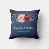 ネイビーブルー赤面ピンクブルゴーニュバラライツ結婚ズ クッション (裏面)