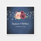 ネイビーブルー赤面ピンクブルゴーニュバラライツ結婚ズ スタンダードカクテルナプキン (正面)