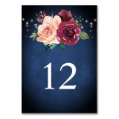 ネイビーブルー赤面ピンクブルゴーニュバラライツ結婚ズ テーブルナンバー (裏面)