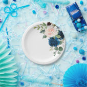 ネイビーブルー赤面ピンクボ結婚タニカル紙プレート ペーパープレート (パーティー)