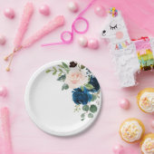 ネイビーブルー赤面ピンクボ結婚タニカル紙プレート ペーパープレート (パーティー)