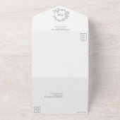 ネイビーブルー赤面ピンクリープレストモノグラム結婚ズ オールインワン招待状 (外側)