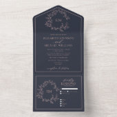 ネイビーブルー赤面ピンクリープレストモノグラム結婚ズ オールインワン招待状 (内側)