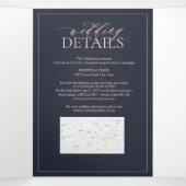 ネイビーブルー赤面ピンクリープレストモノグラム結婚ズ 三つ折り招待状 (内部中)