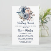 ネイビーブルー赤面ピンクローズウェディングシャワー 招待状 (スタンド正面)