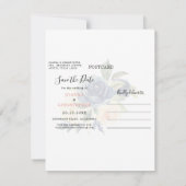 ネイビーブルー赤面ピンクローズカレンダー日付Aを保存 案内状 (裏面)