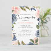 ネイビーブルー赤面ピンクローズキンセアニェラ 招待状 (スタンド正面)